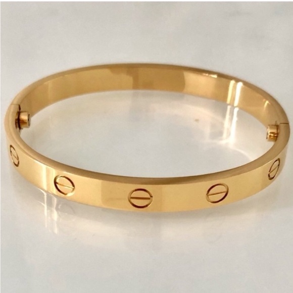 Gold Screw Cuff Bangle Bracelet No Stones Gold Plated Love Nail Luxury - Picture 2 of 7